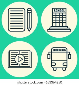 Education Icons Set. Collection Of Transport Vehicle, Academy, Taped Book And Other Elements. Also Includes Symbols Such As Education, Audio, Reader.