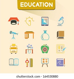 education icons set, color icons, vector