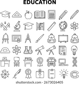 Conjunto de iconos de Educación: una Colección integral de símbolos escolares y de aprendizaje