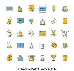 Education icons set. Design elements, colored. Can be used for mobile concepts and web applications, brochures, social networks. 