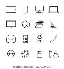 Education icons set. Distance and stationary education. Back to school, editable stroke. The concept of modern education, advanced training courses and obtaining new knowledge and skills.
