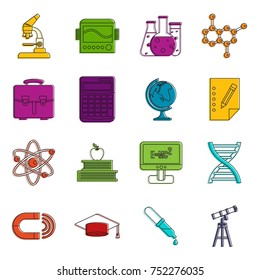 Education icons set. Doodle illustration of vector icons isolated on white background for any web design