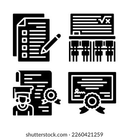 Education icons set = exam, classroom, diploma, certificate. Perfect for website mobile app, app icons, presentation, illustration and any other projects