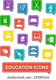Education icons. Set of education icons in flat colorful style 