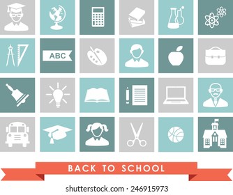 Education icons. Set of education icons in flat colorful style.