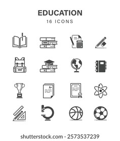 Education Icons Set Flat Illustration