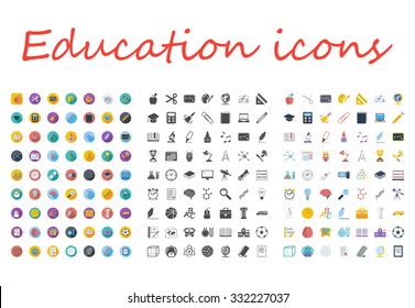 Education icons set. Flat vector related different styles icons set for web and mobile applications. It can be used as - logo, pictogram, icon, infographic element. Vector Illustration.