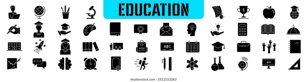 Education icons set. Graduate Silhouette icons set.