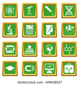 Education icons set in green color isolated vector illustration for web and any design