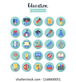 education icons set. education icon with long shadow style