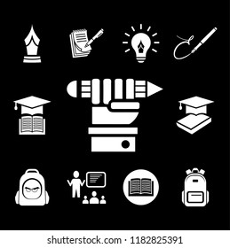 Education icons set - education icon vector glyph style - White