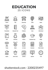 Education icons set. icons include search, translator, growth, lecture, study, tools, library, eBook, homework, with elements for mobile concepts and web apps.