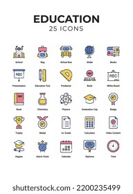 Education icons set. icons include search, translator, growth, lecture, study, tools, library, eBook, homework, with elements for mobile concepts and web apps.