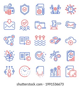 Education Icons Set. Included Icon As Copyright, Recovery File, Incoming Mail Signs. Strategy, Refresh Mail, Approved Documentation Symbols. Approved Group, Keywords, Cloud Computing. Vector