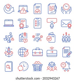 Education Icons Set. Included Icon As Certificate, Consulting Business, Update Time Signs. Search Files, Portfolio, Verification Document Symbols. Verified Mail, Time Management, Checklist. Vector