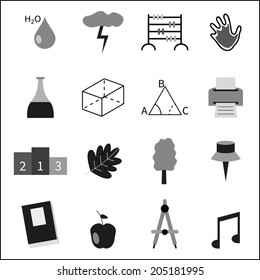 Education icons set, isolated elements,vector illustration. Back to school black and white