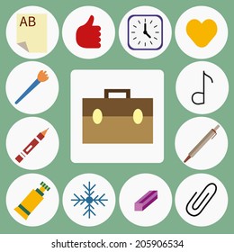 Education icons set, isolated elements,vector illustration. Back to school