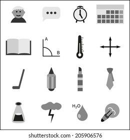 Education icons set, isolated elements,vector illustration. Back to school black and white
