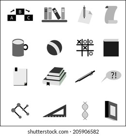 Education icons set, isolated elements,vector illustration. Back to school black and white