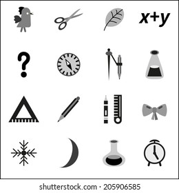 Education icons set, isolated elements,vector illustration. Back to school black and white