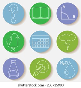 Education icons set, isolated elements,vector illustration. Back to school white lines design