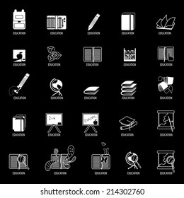 Education Icons Set - Isolated On Black Background - Vector Illustration, Graphic Design Editable For Your Design