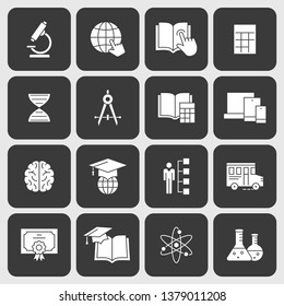 Education icons. Set of learning, student, lesson, microscope and more.