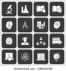 Education icons. Set of learning, student, lesson, microscope and more.