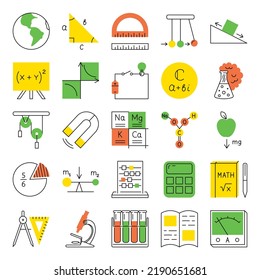 Education icons set in line style. School, science and learning concept. Vector illustration.