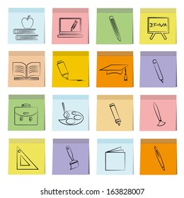 education icons set, note paper, memo notes