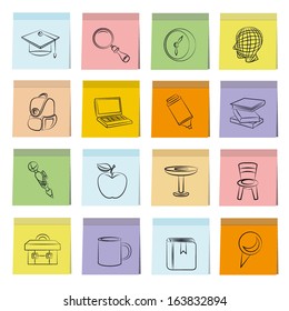 education icons set, note paper, memo notes