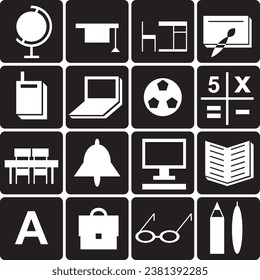 education icons set on  black background