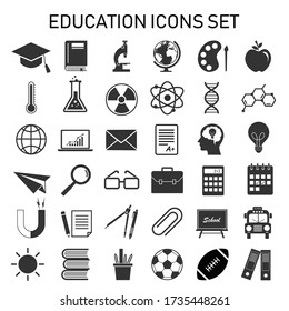 Education icons set on white background. vector illustration modern flat design. e-learning sign concept. studying knowledge symbol. Teaching and school element.