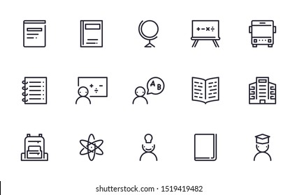 Education icons set outline style