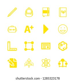 education icons set with person learning by reading, meteorite and atom symbol vector set