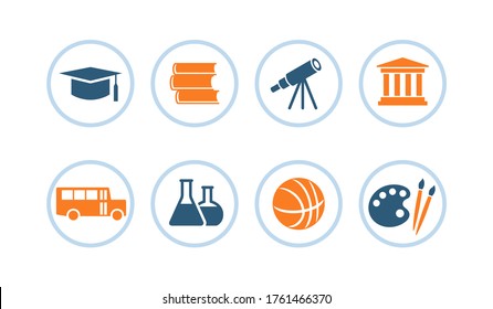 Education icons. Set of round buttons