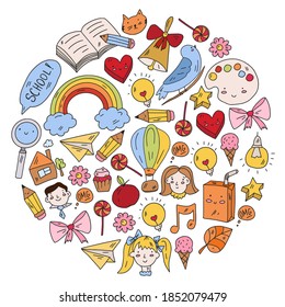 Education icons set. School and colledge. Creativity and imagination.