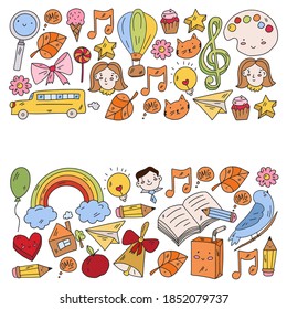 Education icons set. School and colledge. Creativity and imagination.