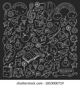 Education icons set. School and colledge. Creativity and imagination.