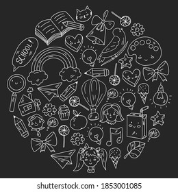 Education icons set. School and colledge. Creativity and imagination.