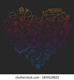 Bildungs-Symbole gesetzt. Schule und Schule. Kreativität und Fantasie.