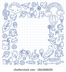 Education icons set. School and colledge. Creativity and imagination.