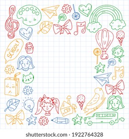 Education icons set. School and colledge. Creativity and imagination.