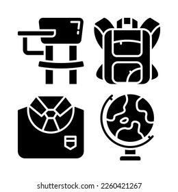 Education icons set = school desk, backpack, uniform, globe. Perfect for website mobile app, app icons, presentation, illustration and any other projects