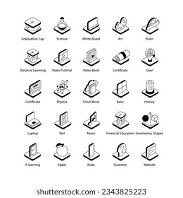 Education icons set. school icons set. university icons. such as pencil, book, online education, ebook, student, etc