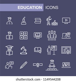 Education icons set simple flat style outline illustration.