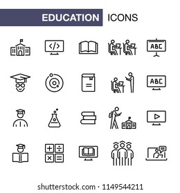 Education icons set simple flat style outline illustration.