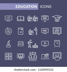 Education icons set simple flat style outline illustration.