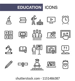 Education icons set simple flat style outline illustration.