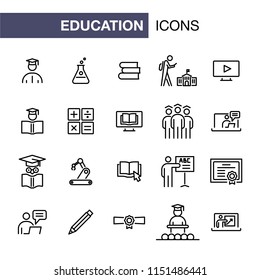 Education icons set simple flat style outline illustration.